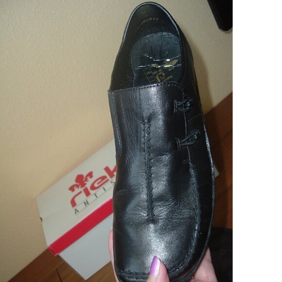 Rieker Antistress Black Leather Slip On Celia Loafers Womens EUR Sz 39 US Sz 8 - Picture 4 of 7